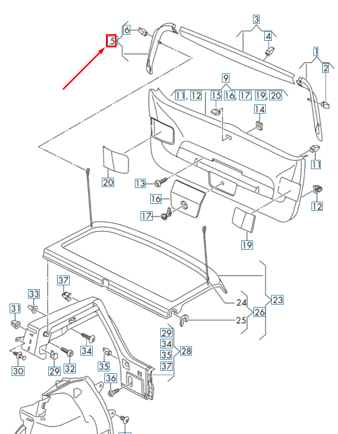 NEW VOLKSWAGEN GOLF 5G MK7 RIGHT UPPER REAR LID TRIM PANEL 5G6867714C82V