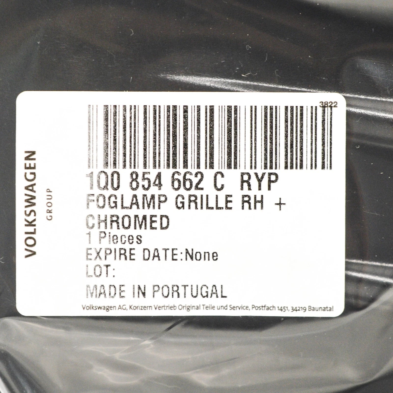 NEW VW EOS FRONT BUMPER RIGHT FOG LIGHT GRILLE 1Q0854662CRYP