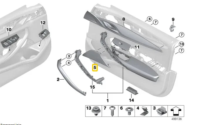 NEW BMW 5 G30 FRONT LEFT DOOR LOUDSPEAKER COVER 51417438565 ORIGINAL