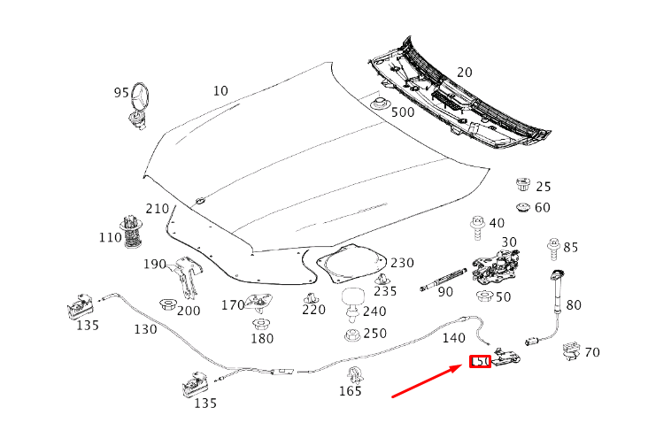 new mercedes-benz s w222 front hood release handle a2228806901 original