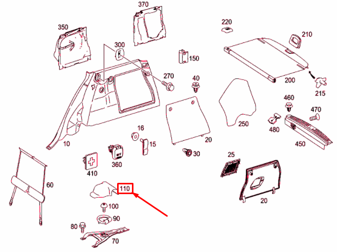 NEW MB ML W164 LUGGAGE COMPARTMENT COVERING CAP A25186800308K67 ORIGINAL