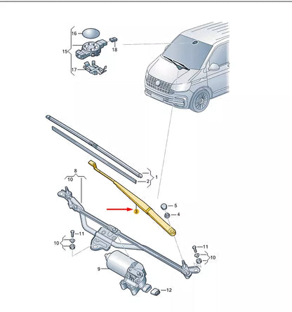 NEW VW TRANSPORTER T6 FRONT AERO WIPER ARM RHD 7E2955409D ORIGINAL