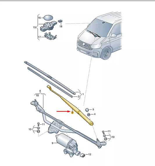NEW VW TRANSPORTER T6 FRONT AERO WIPER ARM RHD 7E2955409D ORIGINAL
