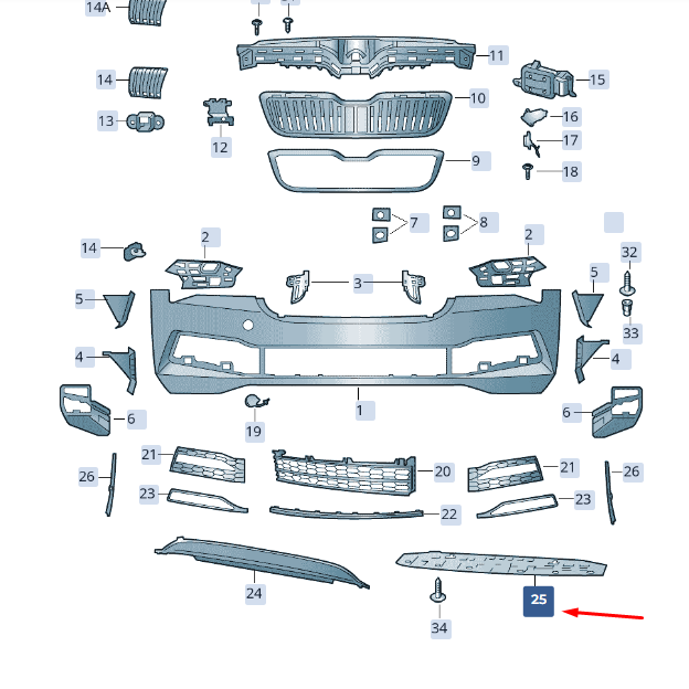 new skoda superb mk3 front lower centre closing element 3v0807611a original