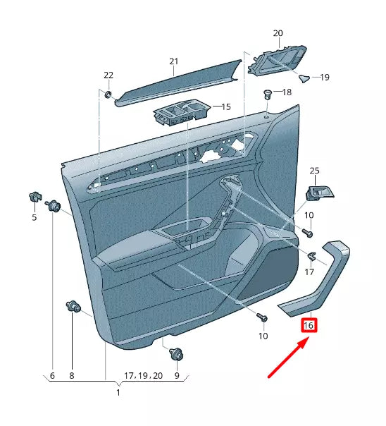 NEW VOLKSWAGEN T-ROC A11 FRONT LEFT DOOR PULL HANDLE TRIM 2GA86717182V