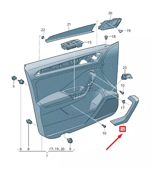 NEW VOLKSWAGEN T-ROC A11 FRONT LEFT DOOR PULL HANDLE TRIM 2GA86717182V