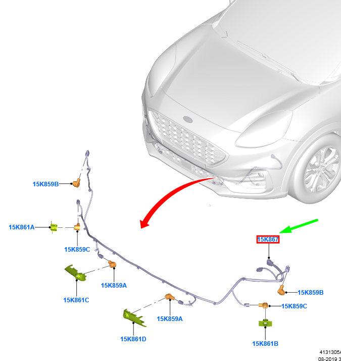 new ford puma front parking aid wiring 2511613 m1tt-15k867-abd original