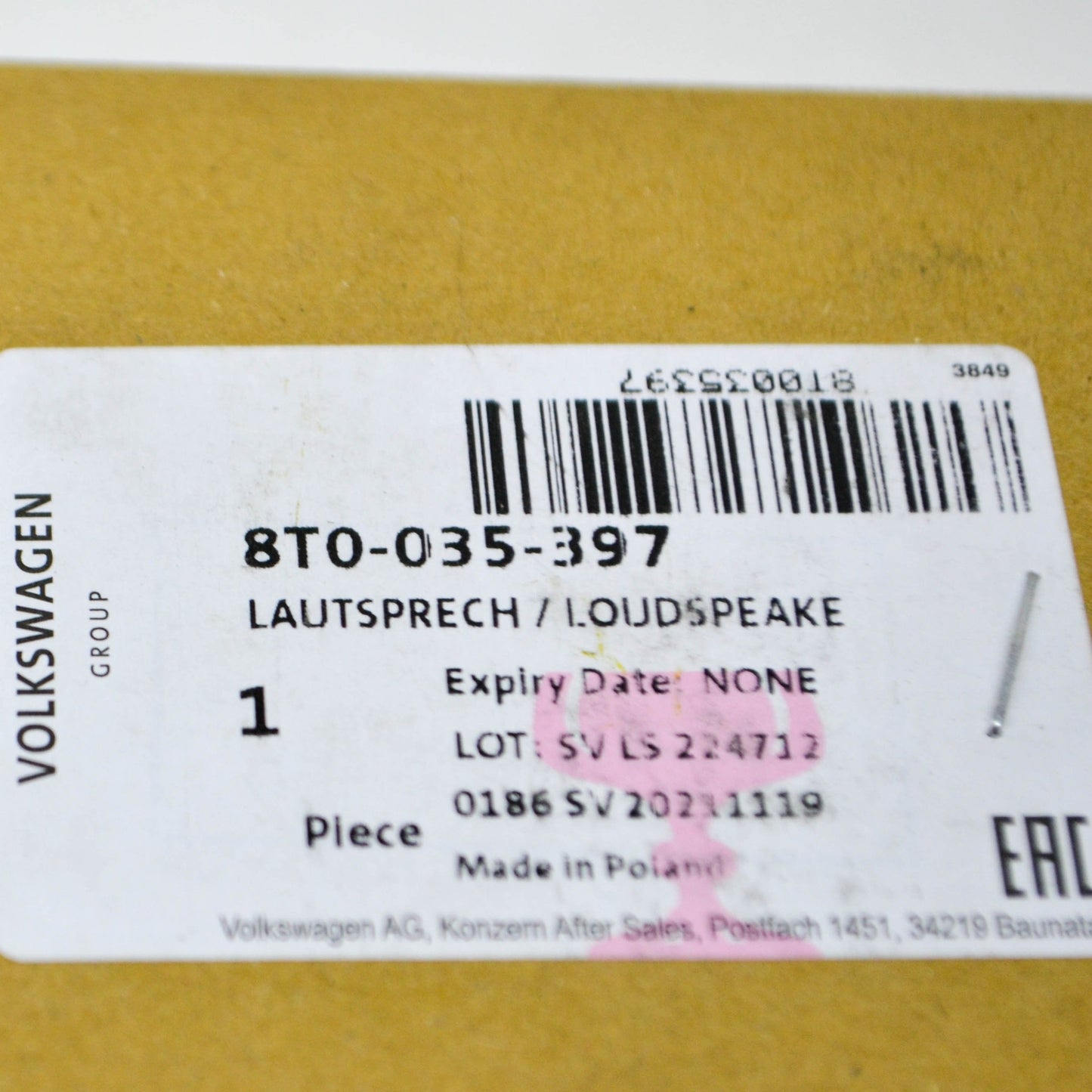 NEW AUDI A4 B8 DASHBOARD CENTER LOUDSPEAKER 8T0035397 ORIGINAL