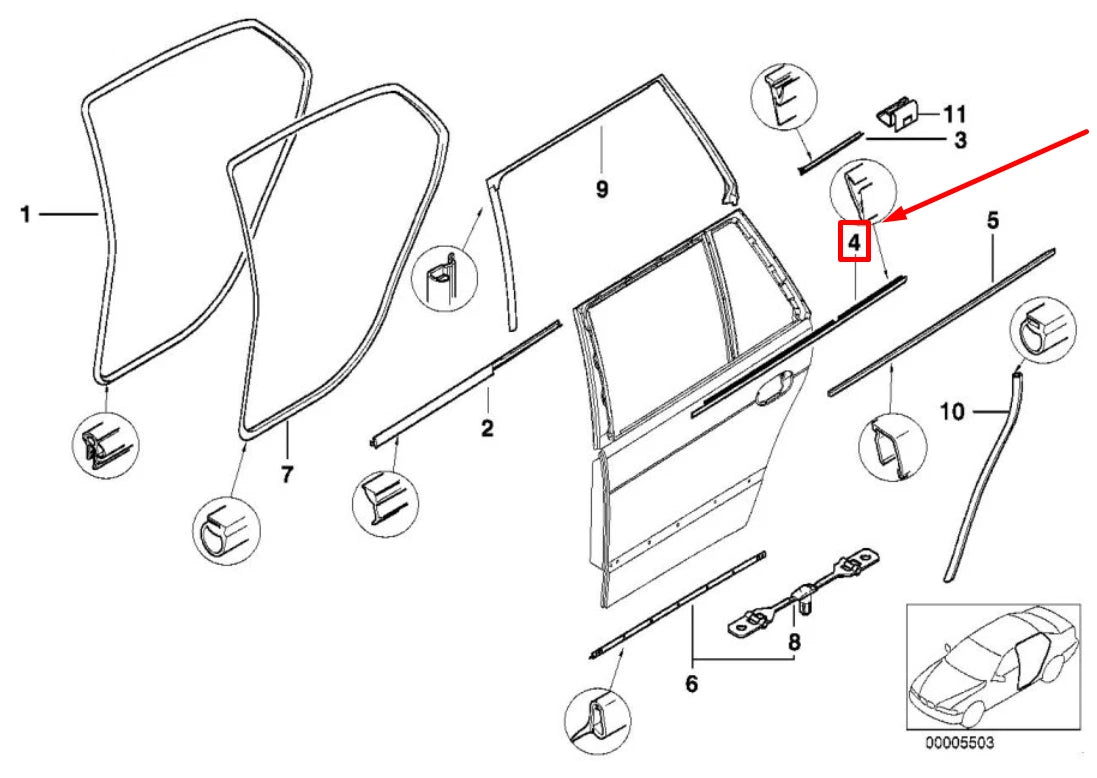NEW BMW 5 E39 REAR RIGHT OUTER WINDOW SEAL 51228189276 8189276 ORIGINAL