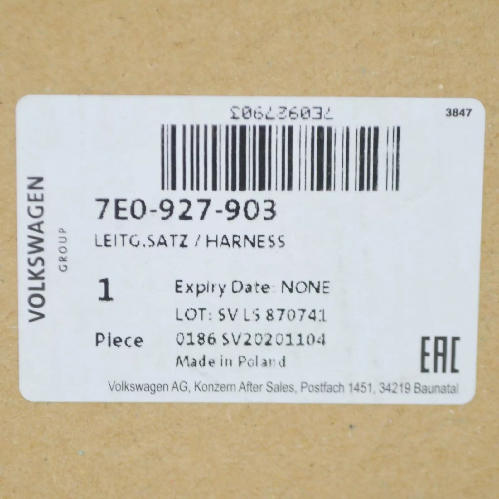 NEW VW TRANSPORTER T5 FRONT LEFT SPEED SENSOR WIRING SET 7E0927903