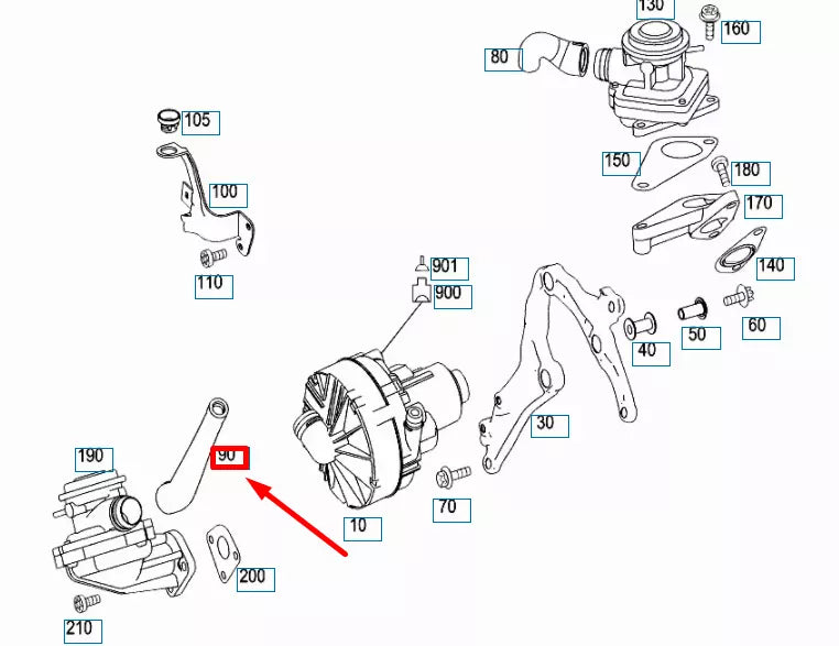 NEW MB ML W164 COMBINATION VALVE AND AIR PUMP MOLDED HOSE A2721421383 ORIGINAL