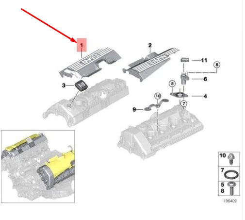 NEW BMW X5 E53 IGNITION COIL COVERING 11127523074 7523074 ORIGINAL