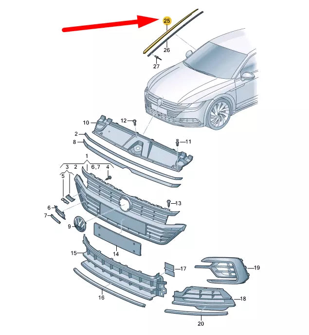NEW VW ARTEON 3H7 WINDSHIELD RIGHT WATER DEFLECTOR TRIM 3G88543285AP ORIGINAL