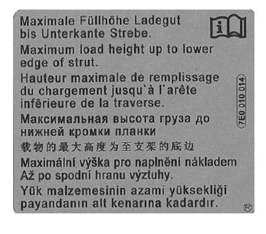 new vw transporter t6 limited load height notice 7e0010014 original