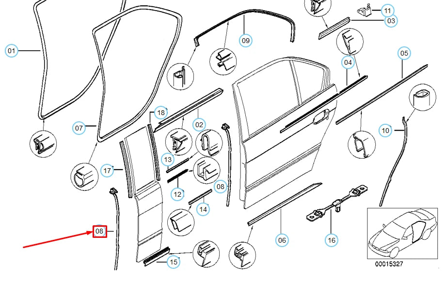 NEW BMW 7 E38 REAR DOOR RIGHT SEAL BETWEEN DOOR AND COLUMN 51228125794 ORIGINAL
