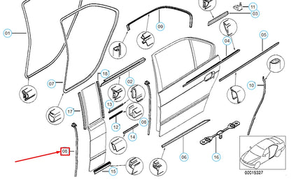 NEW BMW 7 E38 REAR DOOR RIGHT SEAL BETWEEN DOOR AND COLUMN 51228125794 ORIGINAL