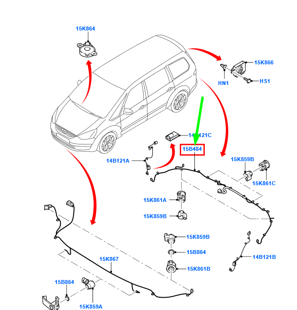 new ford galaxy mk2 rear parking aid wiring 1800936 ag9t-15k868-gf original