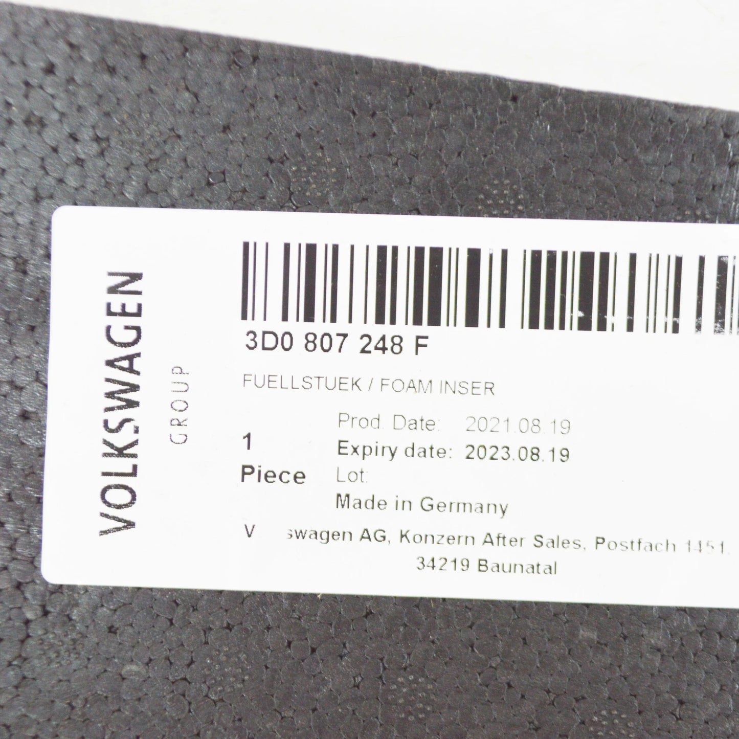 NEW VOLKSWAGEN PHAETON 3D FRONT BUMPER FOAM FILLER PIECE 3D0807248F ORIGINAL