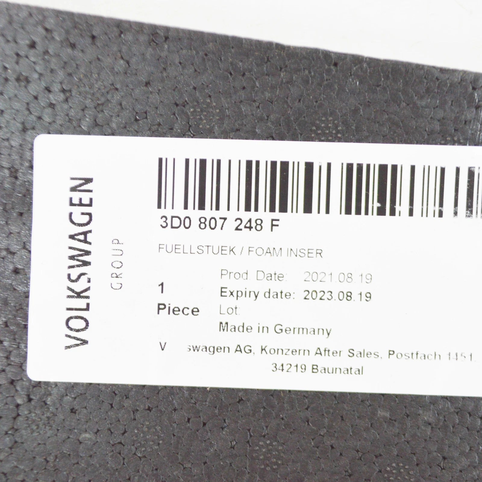 NEW VOLKSWAGEN PHAETON 3D FRONT BUMPER FOAM FILLER PIECE 3D0807248F ORIGINAL