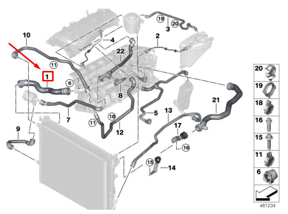 new bmw 5 g30 engine radiator hose 17128602638 8602638 original