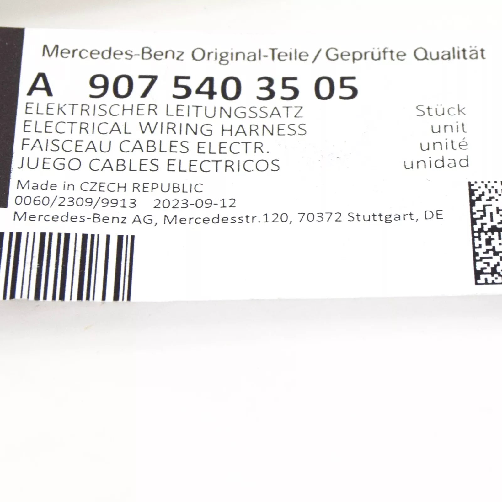 NEW MERCEDES-BENZ SPRINTER 907 REAR RH SPEED SENSOR WIRING A9075403505 ORIGINAL