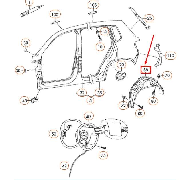 NEW VOLKSWAGEN TIGUAN 5N MK1 REAR RIGHT WHEEL HOUSING LINER 5N0810972 ORIGINAL