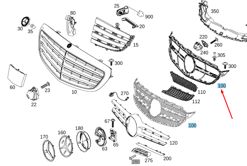 new mercedes-benz c w205 radiator protective grille a2058881300 original