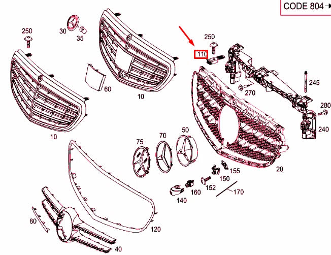 NEW MB E W212 RADIATOR GRILLE COVER CENTER BRACKET A2128855614 ORIGINAL