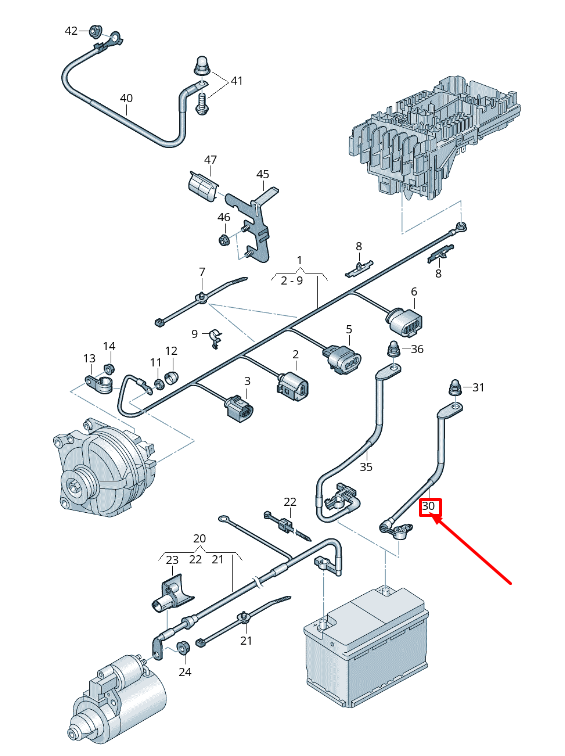 NEW VW TOURAN 5T NEGATIVE BATTERY CABLE 5Q0971235E ORIGINAL