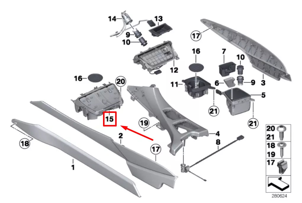 NEW BMW 6 CABRIO F12 CENTER CONSOLE CUP HOLDER 51169197227 9197227 ORIGINAL