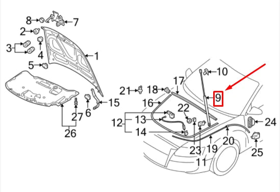 NEW AUDI A6 C6 ENGINE HOOD LIFT SUPPORT STRUT 4F0823359B ORIGINAL