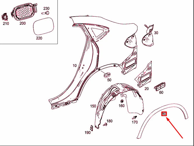 NEW MB GLC COUPE C253 REAR RIGHT FENDER COVER TRIM A2538851401 ORIGINAL