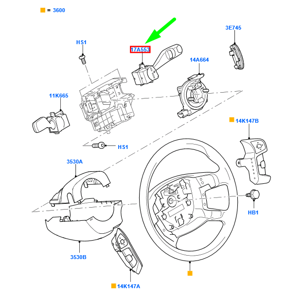 new ford mondeo mk4 steering wheel switch less wash wipe 1834497 original