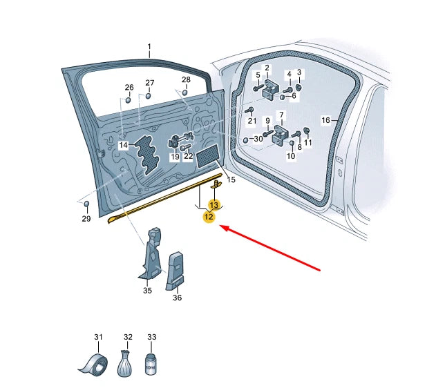 NEW VOLKSWAGEN GOLF MK8 FRONT LEFT DOOR LOWER SEAL 5H4837651A9B9 ORIGINAL