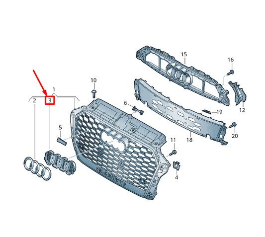 NEW AUDI RS3 RADIATOR GRILLE EMBLEM ADAPTER 8V5853391T94 ORIGINAL
