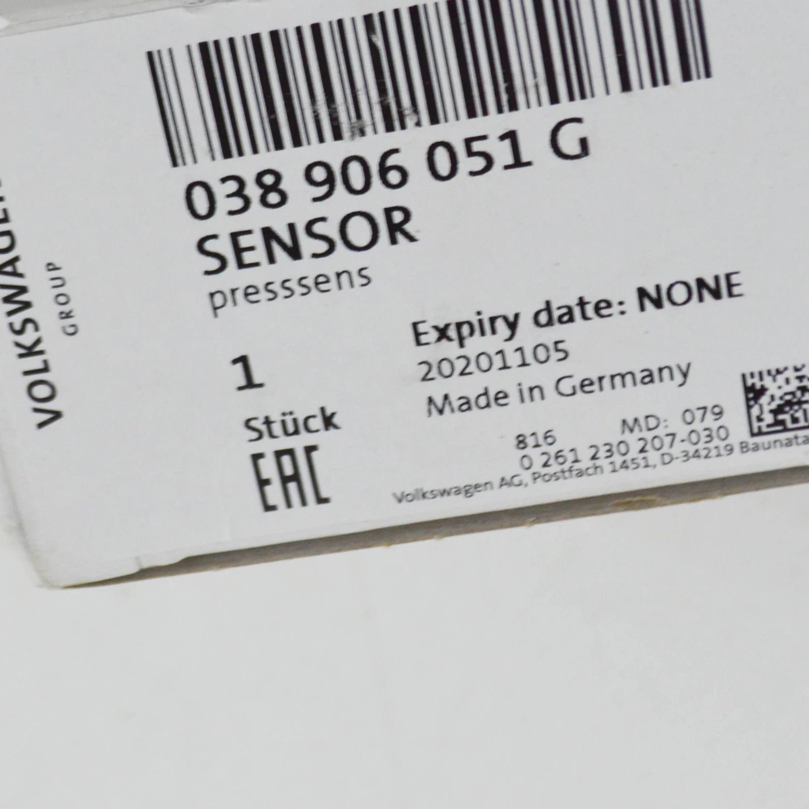 NEW AUDI A4 B8 MAP PRESSURE SENSOR 038906051G ORIGINAL