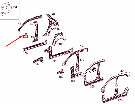 new mercedes-benz gla-class x156 a-pillar nut a0009846321 original