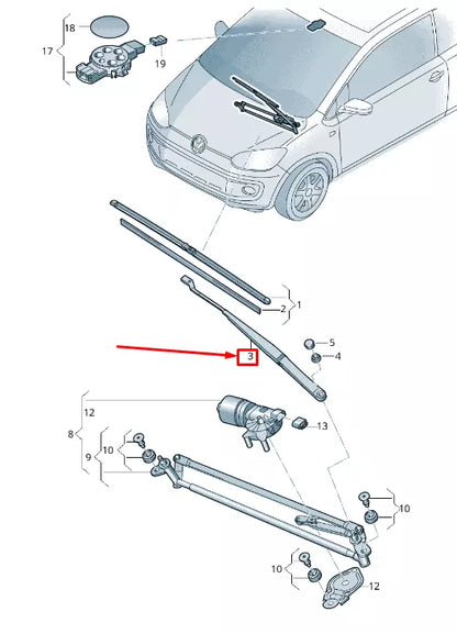 NEW VW UP 12 FRONT RIGHT WIPER ARM RHD 1S2955410B 03C 1S2955410B03C