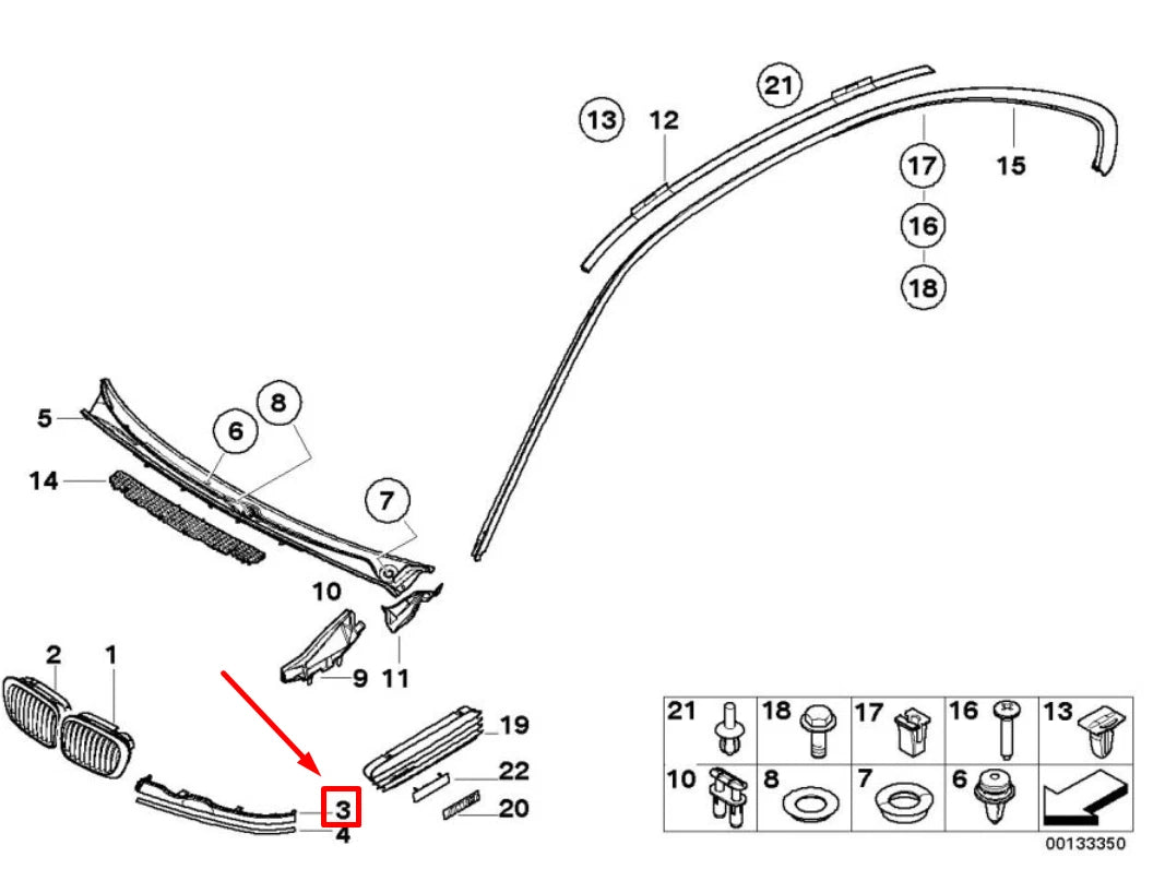 NEW BMW 3 CABRIO E46 RIGHT LOWER HEADLIGHT TRIM 7064332 51137064332 ORIGINAL