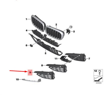 NEW BMW X6 F16 FRONT BUMPER RIGHT CLOSED M GRILLE 51118069326