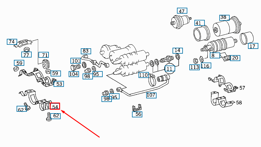 NEW MERCEDES-BENZ E W124 FUEL LINE BOTTOM BRACKET A2014785040 ORIGINAL