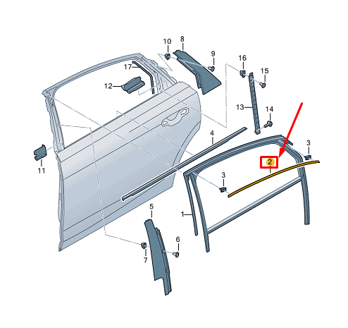 new audi a8 d5 rear left door window guide trim strip 4n4839643a2zz original