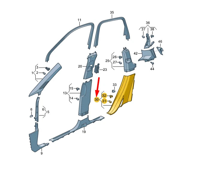NEW VW TOUAREG CR RIGHT WHEEL HOUSING C-PILLAR LOWER TRIM 7608677664PK ORIGINAL