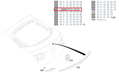 NEW MERCEDES-BENZ GLC COUPE C253 REAR BUMPER BOOTLID BADGE A2538175100 ORIGINAL