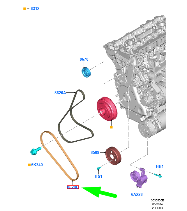 new ford kuga c520 mk2 air conditioning belt 5160290 cv6e-6c301-ba original