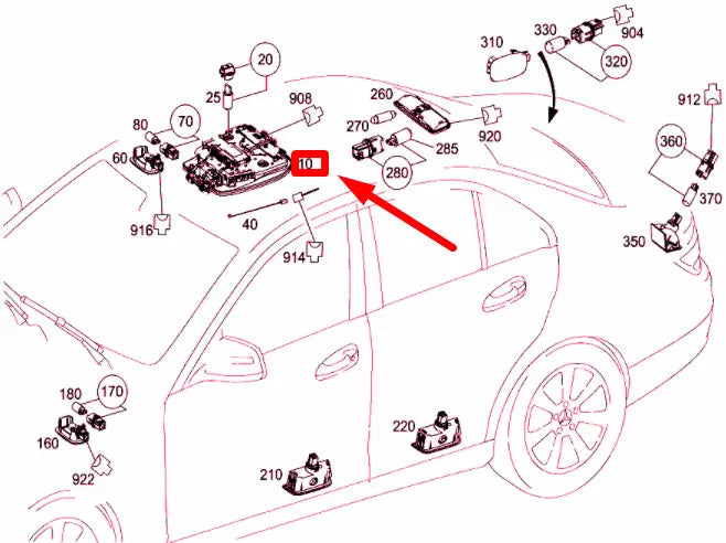 NEW MERCEDES-BENZ C W204 INTERIOR OVERHEAD LAMP A20490018049051 ORIGINAL