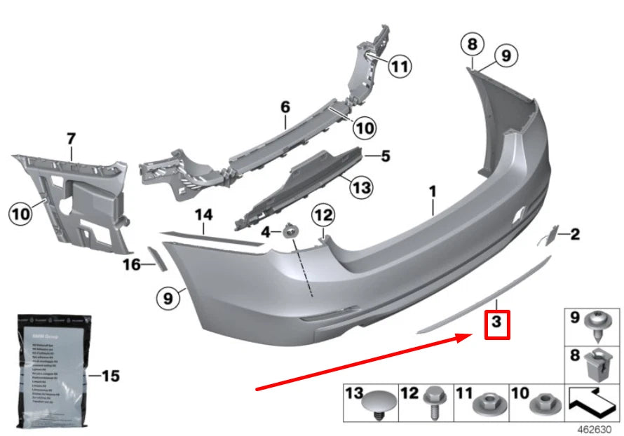 NEW BMW 3 F30, F80 REAR BUMPER DECORATIVE STRIP 51127289756 7289756 ORIGINAL