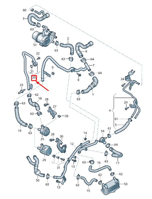 new audi q3 8u rear water pump inlet tube 04l121065aj original