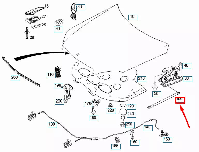 NEW MB C W204 FRONT LEFT HOOD GAS PRESSURE INTERSTOP STRUT A2049802164 ORIGINAL