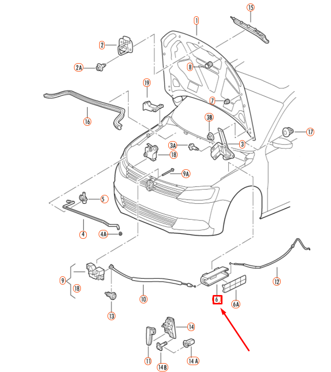 new volkswagen jetta a6 engine hood bowden cable holder 5n0823411a original